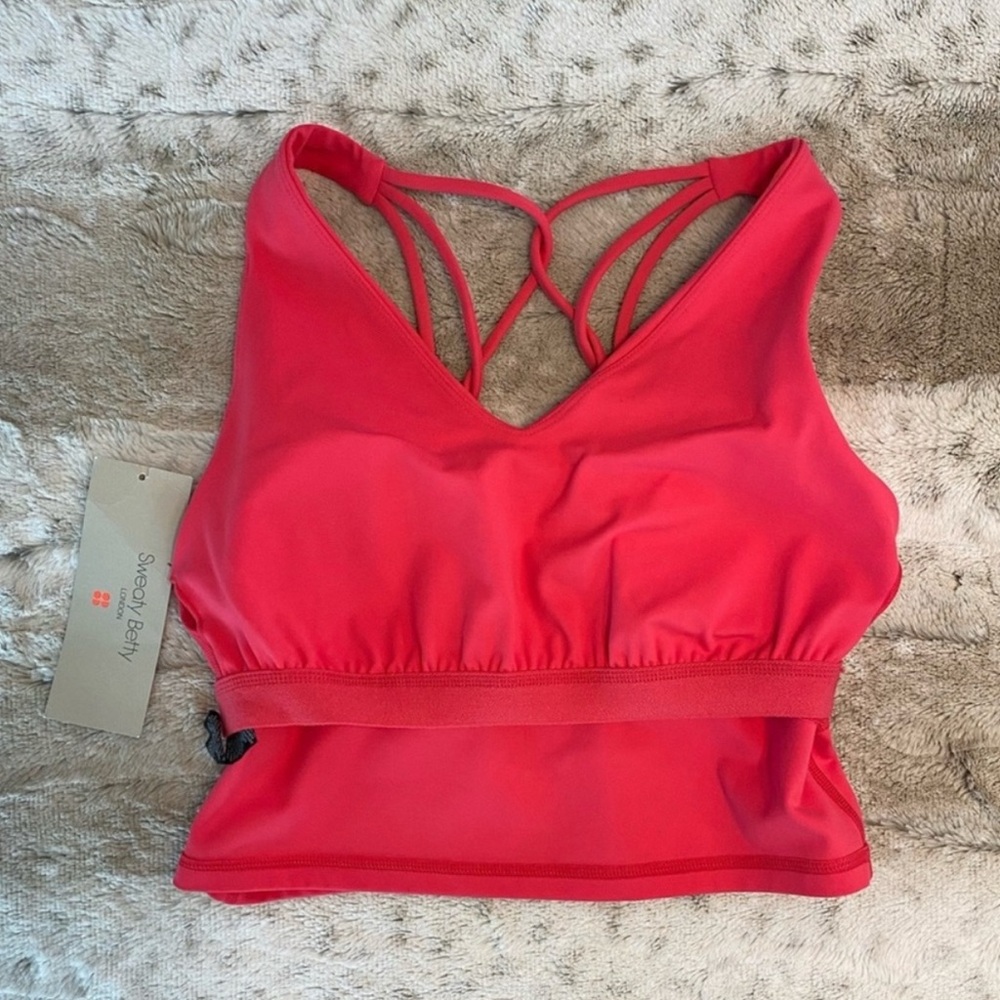 NWT Sweaty Betty Super Soft Strappy Back Workout Crop Top in Glow Pink SIZE US 6 - Picture 7 of 12